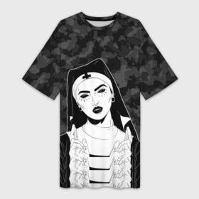 Платье-футболка 3D с принтом Анархия в Курске,  |  | анархия | камуфляж | монашка | черно белое