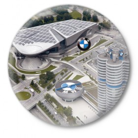 Значок с принтом BMW city в Курске,  металл | круглая форма, металлическая застежка в виде булавки | bmw | buildings | city | germany | munich | prestige | бмв | германия | город | здания | мюнхен | престиж
