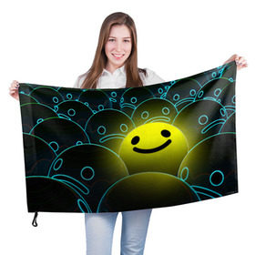 Флаг 3D с принтом НЕОНОВЫЕ СМАЙЛЫ в Курске, 100% полиэстер | плотность ткани — 95 г/м2, размер — 67 х 109 см. Принт наносится с одной стороны | emoji | настроение | позитив | смайлики | смайлы | стикеры | текстура смайл | улыбки | фон смайл | эмодзи