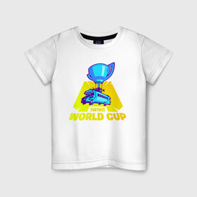 Детская футболка хлопок с принтом WORLD CUP FORTNITE в Курске, 100% хлопок | круглый вырез горловины, полуприлегающий силуэт, длина до линии бедер | 11 сезон | 2 часть | cup | fort | fortnite | fortnite 2 | season 11 | world | worldcup | битва | ворлд | кап | королевская | форт | фортнайт