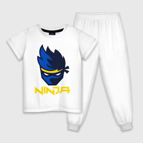 Детская пижама хлопок с принтом FORTNITE NINJA в Курске, 100% хлопок |  брюки и футболка прямого кроя, без карманов, на брюках мягкая резинка на поясе и по низу штанин
 | Тематика изображения на принте: fortnite | fortnite 2 | fortnite x | marshmello | ninja | ninja hyper streamer | ninja streamer | streamer | tyler blevins | маршмелло | ниндзя | фортнайт | фортнайт 2 | фортнайт глава 2