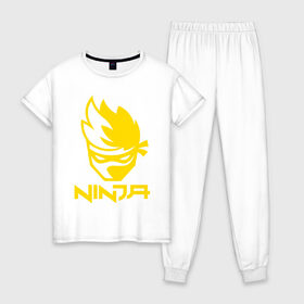 Женская пижама хлопок с принтом FORTNITE NINJA в Курске, 100% хлопок | брюки и футболка прямого кроя, без карманов, на брюках мягкая резинка на поясе и по низу штанин | fnchap2 | fortnite | fortnite 2 | fortnite x | marshmello | ninja | ninja hyper streamer | ninja streamer | streamer | tyler blevins | маршмелло | ниндзя | фортнайт | фортнайт 2 | фортнайт глава 2
