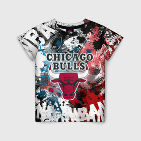 Детская футболка 3D с принтом Чикаго Буллз в Курске, 100% гипоаллергенный полиэфир | прямой крой, круглый вырез горловины, длина до линии бедер, чуть спущенное плечо, ткань немного тянется | Тематика изображения на принте: bulls | chicago | chicago bulls | nba | баскетбол | буллз | нба | чикаго | чикаго буллз