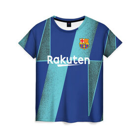 Женская футболка 3D с принтом Barcelona PreMatch kit в Курске, 100% полиэфир ( синтетическое хлопкоподобное полотно) | прямой крой, круглый вырез горловины, длина до линии бедер | barcelona | champions | laliga | league | messi | spain | барселона | испания | лига | месси | чемпионов