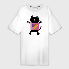 Платье-футболка хлопок с принтом Black cat в Курске,  |  | black | cat | eyes | heart | like | likee | moustache | mouth | nose | paws | smile | tail | tounge | глаза | кот | котенок | кошка | лапы | нос | рот | сердце | улыбка | усы | хвост | черный | язык