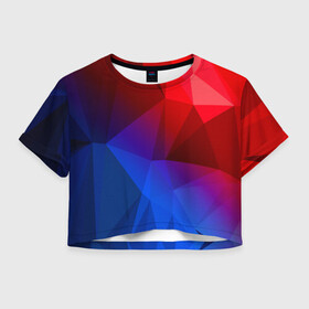 Женская футболка Crop-top 3D с принтом RED&BLUE в Курске, 100% полиэстер | круглая горловина, длина футболки до линии талии, рукава с отворотами | abstract | abstraction | color | geometry | paitnt | polygon | polygonal | psy | абстракция | геометрия | краски | неоновые | полигоны | психоделика