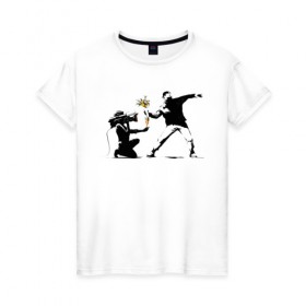 Женская футболка хлопок с принтом Banksy в Курске, 100% хлопок | прямой крой, круглый вырез горловины, длина до линии бедер, слегка спущенное плечо | art | banksy | street | street art | арт | бэнкси | стрит | стрит арт
