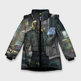 Зимняя куртка для девочек 3D с принтом Cyber Geralt в Курске, ткань верха — 100% полиэстер; подклад — 100% полиэстер, утеплитель — 100% полиэстер. | длина ниже бедра, удлиненная спинка, воротник стойка и отстегивающийся капюшон. Есть боковые карманы с листочкой на кнопках, утяжки по низу изделия и внутренний карман на молнии. 

Предусмотрены светоотражающий принт на спинке, радужный светоотражающий элемент на пуллере молнии и на резинке для утяжки. | cd project red | cyberpunk 2077 | demon | games | geralt | keanu reeves | samurai | the witcher | ведьмак | геральт | демон | игры | киану ривз | киберпанк 2077 | самурай