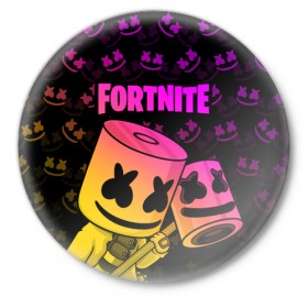 Значок с принтом FORTNITE MARSHMELLO в Курске,  металл | круглая форма, металлическая застежка в виде булавки | chapter 2 | fortnite | marshmello | диджей | игры | маршмэллоу | молоток | фортнайт