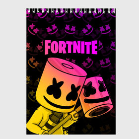 Скетчбук с принтом FORTNITE MARSHMELLO в Курске, 100% бумага
 | 48 листов, плотность листов — 100 г/м2, плотность картонной обложки — 250 г/м2. Листы скреплены сверху удобной пружинной спиралью | chapter 2 | fortnite | marshmello | диджей | игры | маршмэллоу | молоток | фортнайт