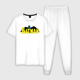 Мужская пижама хлопок с принтом Batman logo в Курске, 100% хлопок | брюки и футболка прямого кроя, без карманов, на брюках мягкая резинка на поясе и по низу штанин
 | 80 | 80th | anniversary | bat man | batman | batman comics | caped crusader | dark knight | shtatjl | бетмен | брюс уэйн | бэт мен | бэтмен | тёмный рыцарь