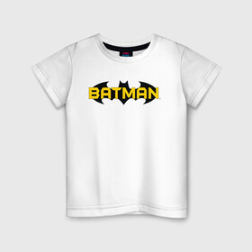 Детская футболка хлопок с принтом Batman Logo в Курске, 100% хлопок | круглый вырез горловины, полуприлегающий силуэт, длина до линии бедер | 80 | 80th | anniversary | bat man | batman | batman comics | caped crusader | dark knight | shtatjl | бетмен | брюс уэйн | бэт мен | бэтмен | логотип | надпись | тёмный рыцарь