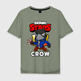 Мужская футболка хлопок Oversize с принтом BRAWL STARS CROW в Курске, 100% хлопок | свободный крой, круглый ворот, “спинка” длиннее передней части | brawl stars | brawl stars crow | brawler | crow | бравл старз | бравлер | ворон