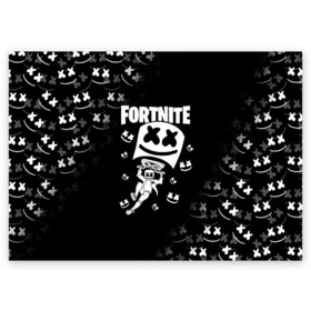 Поздравительная открытка с принтом FORTNITE x MARSHMELLO в Курске, 100% бумага | плотность бумаги 280 г/м2, матовая, на обратной стороне линовка и место для марки
 | fortnite | fortnite 2 | fortnite x | marshmello | ninja | ninja hyper streamer | ninja streamer | streamer | tyler blevins | маршмелло | ниндзя | фортнайт | фортнайт 2 | фортнайт глава 2