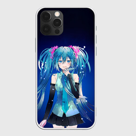 Чехол для iPhone 12 Pro с принтом Hatsune Miku на черном фоне в Курске, силикон | область печати: задняя сторона чехла, без боковых панелей | anime | aquamarin | aquamarine | everlasting | hatsune | j pop | miku | projectdiva | singer | summer | vocaloid | аквамарин | аниме | вокалоид | мику | певица | хацуне | хацунэ