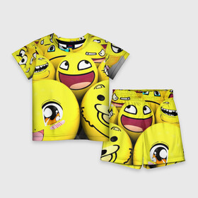 Детский костюм с шортами 3D с принтом ЖЕЛТЫЕ СМАЙЛИКИ в Курске,  |  | emoji | настроение | позитив | смайлики | смайлы | стикеры | текстура смайл | улыбки | фон смайл | эмодзи