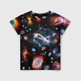 Детская футболка 3D с принтом КОСМОС в Курске, 100% гипоаллергенный полиэфир | прямой крой, круглый вырез горловины, длина до линии бедер, чуть спущенное плечо, ткань немного тянется | Тематика изображения на принте: galaxy | nebula | space | star | абстракция | вселенная | галактика | звезда | звезды | космический | планеты