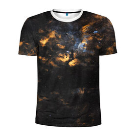 Мужская футболка 3D спортивная с принтом Космическое небо в Курске, 100% полиэстер с улучшенными характеристиками | приталенный силуэт, круглая горловина, широкие плечи, сужается к линии бедра | galaxy | nebula | space | star | абстракция | вселенная | галактика | звезда | звезды | космический | планеты