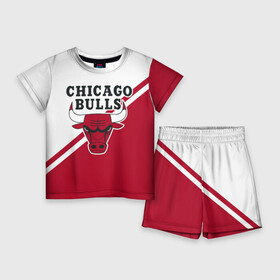 Детский костюм с шортами 3D с принтом Chicago Bulls Red White в Курске,  |  | bulls | chicago | chicago bulls | nba | баскетбол | буллз | нба | чикаго | чикаго буллз