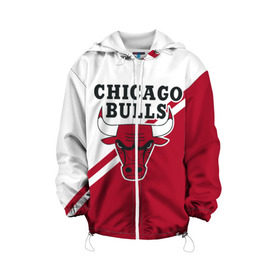 Детская куртка 3D с принтом Chicago Bulls Red-White в Курске, 100% полиэстер | застежка — молния, подол и капюшон оформлены резинкой с фиксаторами, по бокам — два кармана без застежек, один потайной карман на груди, плотность верхнего слоя — 90 г/м2; плотность флисового подклада — 260 г/м2 | Тематика изображения на принте: bulls | chicago | chicago bulls | nba | баскетбол | буллз | нба | чикаго | чикаго буллз