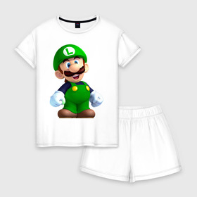 Женская пижама с шортиками хлопок с принтом Luigis Mansion в Курске, 100% хлопок | футболка прямого кроя, шорты свободные с широкой мягкой резинкой | game | luigis mansion | mario | nintendo | видеоигра | игра | луиджи | марио | привидение | призрак