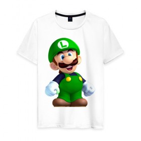 Мужская футболка хлопок с принтом Luigi`s Mansion в Курске, 100% хлопок | прямой крой, круглый вырез горловины, длина до линии бедер, слегка спущенное плечо. | game | luigis mansion | mario | nintendo | видеоигра | игра | луиджи | марио | привидение | призрак