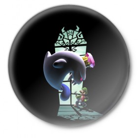 Значок с принтом Luigis Mansion в Курске,  металл | круглая форма, металлическая застежка в виде булавки | Тематика изображения на принте: game | luigis mansion | mario | nintendo | видеоигра | игра | луиджи | марио | привидение | призрак