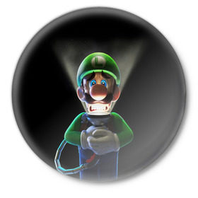 Значок с принтом Luigis Mansion в Курске,  металл | круглая форма, металлическая застежка в виде булавки | game | luigis mansion | mario | nintendo | видеоигра | игра | луиджи | марио | привидение | призрак