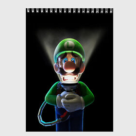 Скетчбук с принтом Luigis Mansion в Курске, 100% бумага
 | 48 листов, плотность листов — 100 г/м2, плотность картонной обложки — 250 г/м2. Листы скреплены сверху удобной пружинной спиралью | Тематика изображения на принте: game | luigis mansion | mario | nintendo | видеоигра | игра | луиджи | марио | привидение | призрак