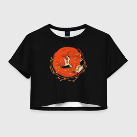 Женская футболка Crop-top 3D с принтом Лиса в Курске, 100% полиэстер | круглая горловина, длина футболки до линии талии, рукава с отворотами | 20 | 2020 | animal | animals | forest | fox | redhead | sleep | животное | животные | зима | лес | лис | лиса | лисица | новый год | осень | рыжая | сон | фыр