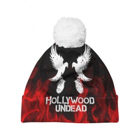 Шапка 3D c помпоном с принтом HOLLYWOOD UNDEAD в Курске, 100% полиэстер | универсальный размер, печать по всей поверхности изделия | deuce | hollywood undead | hu | j dog | shady jeff | голливуд | голливудская нежить | даниэль мурильо | джордан террелл | джордж артур рейган | дилан альварес | мэттью сент клер | нежить