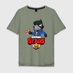 Мужская футболка хлопок Oversize с принтом BRAWL STARS CROW в Курске, 100% хлопок | свободный крой, круглый ворот, “спинка” длиннее передней части | brawl stars | bull | colt | crow | leon | stars | берли | бо | брок | ворон | джесси | динамайк | дэррил | кольт | леон | мортис | нита | пайпер | пенни | поко | пэм | рикошет | спайк | фрэнк | шелли | эль примо