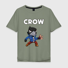 Мужская футболка хлопок Oversize с принтом BRAWL STARS CROW в Курске, 100% хлопок | свободный крой, круглый ворот, “спинка” длиннее передней части | brawl stars | bull | colt | crow | leon | stars | берли | бо | брок | ворон | джесси | динамайк | дэррил | кольт | леон | мортис | нита | пайпер | пенни | поко | пэм | рикошет | спайк | фрэнк | шелли | эль примо