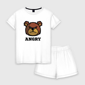 Женская пижама с шортиками хлопок с принтом Злой мишка ANGRY TEDDY в Курске, 100% хлопок | футболка прямого кроя, шорты свободные с широкой мягкой резинкой | дикий | злой | мишка | стиль | тедди