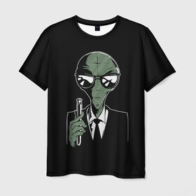 Мужская футболка 3D с принтом Пришелец в Черном в Курске, 100% полиэфир | прямой крой, круглый вырез горловины, длина до линии бедер | Тематика изображения на принте: alien | men in black | ufo | инопланетяне | инопланетянин | люди в черном | нло | пришелец | пришельцы
