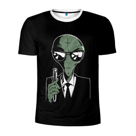 Мужская футболка 3D спортивная с принтом Пришелец в Черном в Курске, 100% полиэстер с улучшенными характеристиками | приталенный силуэт, круглая горловина, широкие плечи, сужается к линии бедра | Тематика изображения на принте: alien | men in black | ufo | инопланетяне | инопланетянин | люди в черном | нло | пришелец | пришельцы