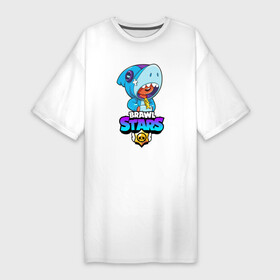 Платье-футболка хлопок с принтом BRAWL STARS LEON SHARK в Курске,  |  | brawl stars | bull | colt | crow | leon | leon shark | shark | stars | акула | берли | ворон | динамайк | кольт | леон | леон акула | нита | спайк | шелли | эль примо