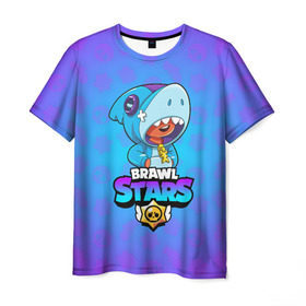 Мужская футболка 3D с принтом BRAWL STARS LEON SHARK в Курске, 100% полиэфир | прямой крой, круглый вырез горловины, длина до линии бедер | brawl stars | bull | colt | crow | leon | leon shark | shark | stars | акула | берли | ворон | динамайк | кольт | леон | леон акула | нита | спайк | шелли | эль примо
