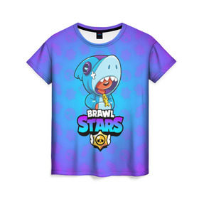 Женская футболка 3D с принтом BRAWL STARS LEON SHARK в Курске, 100% полиэфир ( синтетическое хлопкоподобное полотно) | прямой крой, круглый вырез горловины, длина до линии бедер | brawl stars | bull | colt | crow | leon | leon shark | shark | stars | акула | берли | ворон | динамайк | кольт | леон | леон акула | нита | спайк | шелли | эль примо