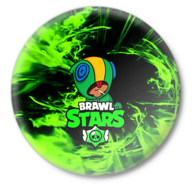 Значок с принтом BRAWL STARS LEON в Курске,  металл | круглая форма, металлическая застежка в виде булавки | android | brawl stars | games | leon | mobile | stars | игры | леон | мобильные игры