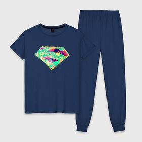 Женская пижама хлопок с принтом Superman logo в Курске, 100% хлопок | брюки и футболка прямого кроя, без карманов, на брюках мягкая резинка на поясе и по низу штанин | clark kent | shtatjl | superman | кларк кент | супермен | супермэн