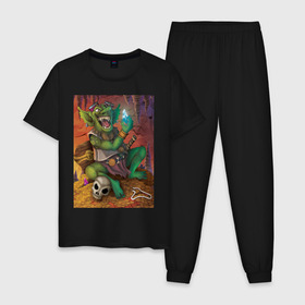 Мужская пижама хлопок с принтом Greedy Goblin в Курске, 100% хлопок | брюки и футболка прямого кроя, без карманов, на брюках мягкая резинка на поясе и по низу штанин
 | greedy goblin жадный гоблин