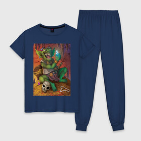 Женская пижама хлопок с принтом Greedy Goblin в Курске, 100% хлопок | брюки и футболка прямого кроя, без карманов, на брюках мягкая резинка на поясе и по низу штанин | greedy goblin жадный гоблин