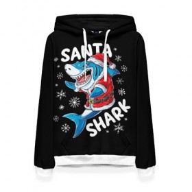 Женская толстовка 3D с принтом SHARK SANTA в Курске, 100% полиэстер  | двухслойный капюшон со шнурком для регулировки, мягкие манжеты на рукавах и по низу толстовки, спереди карман-кенгуру с мягким внутренним слоем. | 