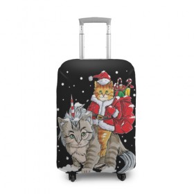 Чехол для чемодана 3D с принтом Санта и кот единорог в Курске, 86% полиэфир, 14% спандекс | двустороннее нанесение принта, прорези для ручек и колес | 