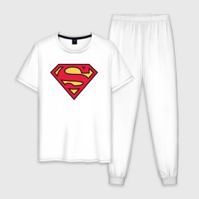 Мужская пижама хлопок с принтом Superman logo в Курске, 100% хлопок | брюки и футболка прямого кроя, без карманов, на брюках мягкая резинка на поясе и по низу штанин
 | clark kent | superman | кларк кент | супермен | супермэн