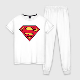 Женская пижама хлопок с принтом Superman logo в Курске, 100% хлопок | брюки и футболка прямого кроя, без карманов, на брюках мягкая резинка на поясе и по низу штанин | Тематика изображения на принте: clark kent | superman | кларк кент | супермен | супермэн