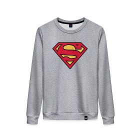 Женский свитшот хлопок с принтом Superman logo в Курске, 100% хлопок | прямой крой, круглый вырез, на манжетах и по низу широкая трикотажная резинка  | clark kent | superman | кларк кент | супермен | супермэн