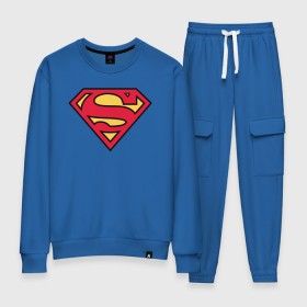 Женский костюм хлопок с принтом Superman logo в Курске, 100% хлопок | на свитшоте круглая горловина, мягкая резинка по низу. Брюки заужены к низу, на них два вида карманов: два 