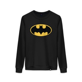 Женский свитшот хлопок с принтом Batman logo в Курске, 100% хлопок | прямой крой, круглый вырез, на манжетах и по низу широкая трикотажная резинка  | bat man | batman | batman comics | caped crusader | comics | dark knight | бетмен | брюс уэйн | бэт мен | бэтмен | тёмный рыцарь